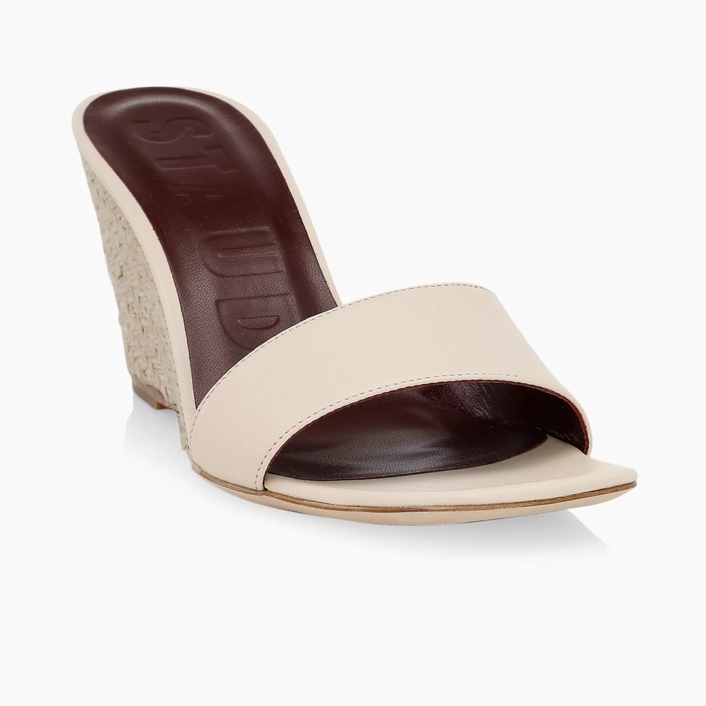STAUD Cream Leather Espadrille Wedge Slide